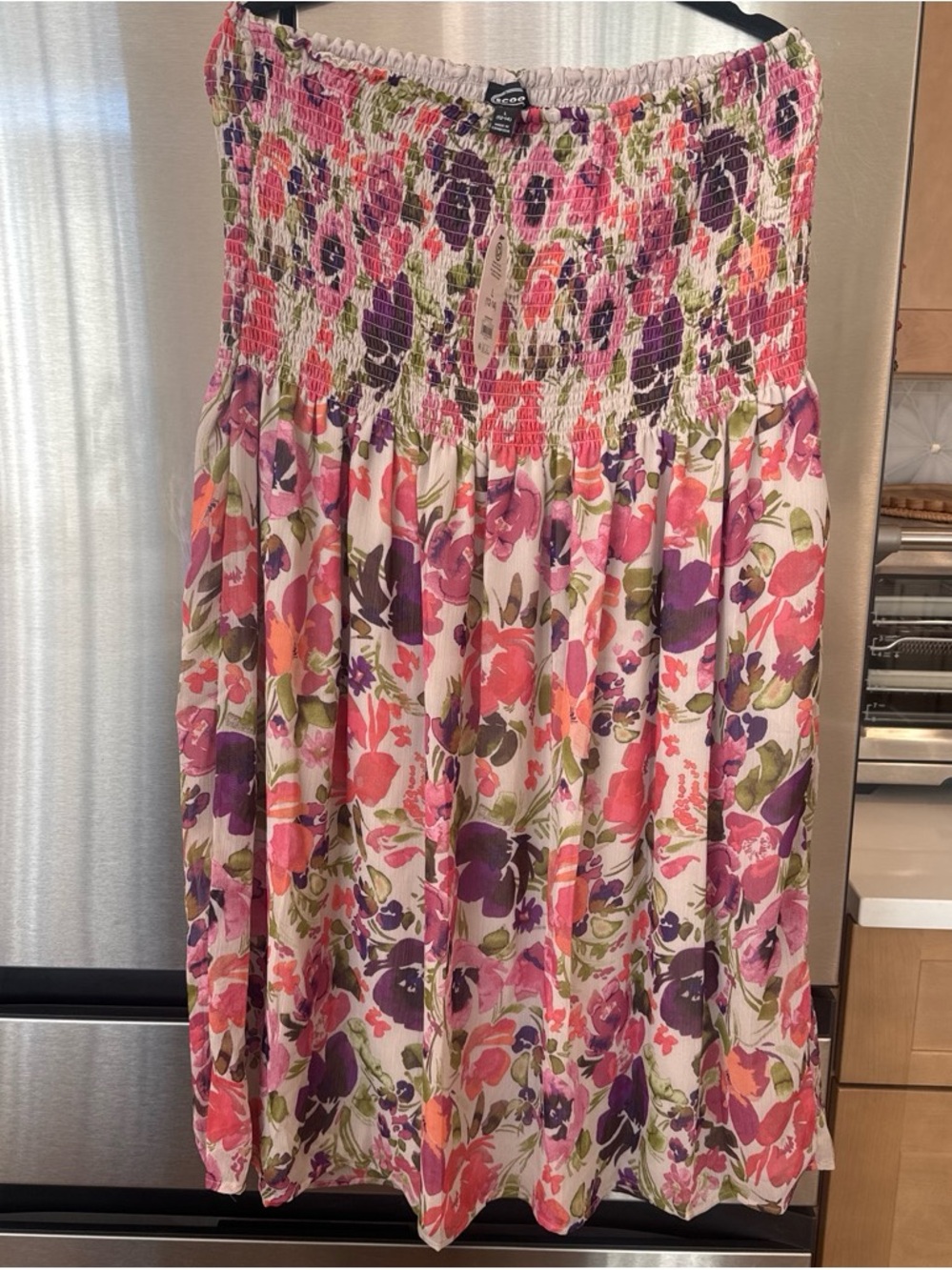 Smocked Floral Maxi Skirt - Pink & Purple